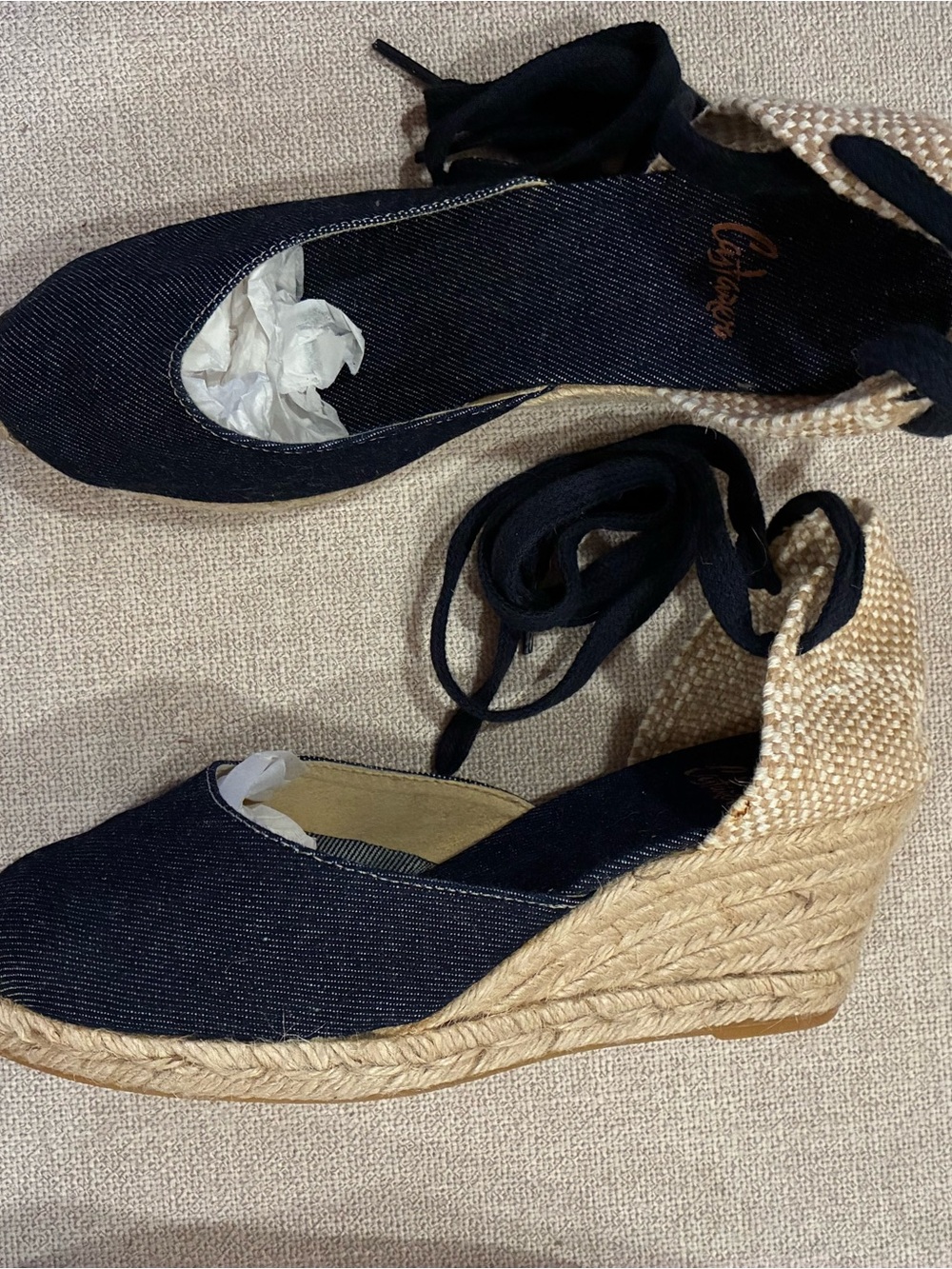 Sz 38 Castaner navy denim wedge sandals espadrilles - Picture 2 of 10